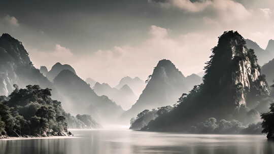 简约意境中国风山水画背景