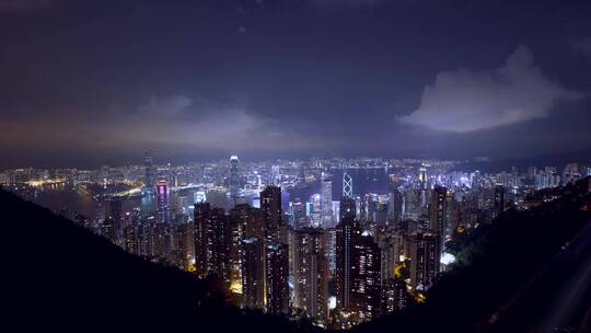 香港太平山顶夜景延时 维多利亚港