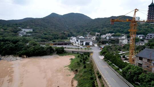 浙江普陀山索道4K航拍视频