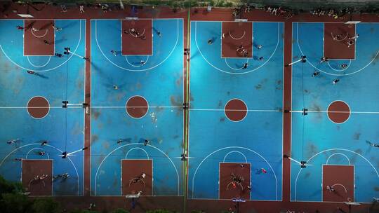 四个航拍垂直角度篮球场4k