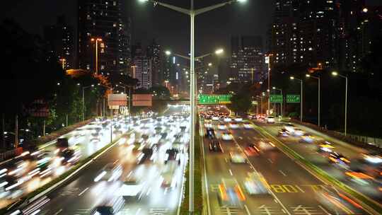 深圳车流延时道路夜晚交通滨河大道车来车往视频素材模板下载