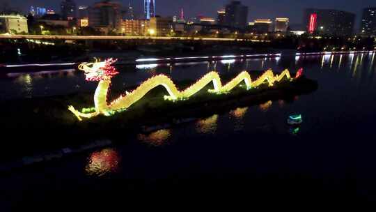 山西太原迎泽大街中国龙灯夜晚夜景航拍