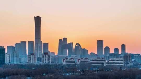 中国北京CBD建筑群日转夜延时摄影