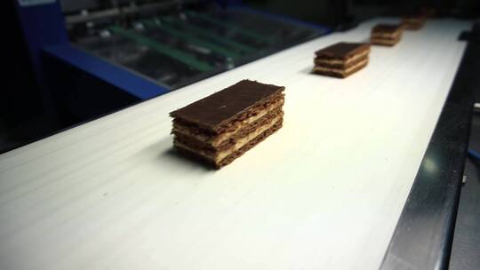巧克力工厂.生产巧克力棒的输送机