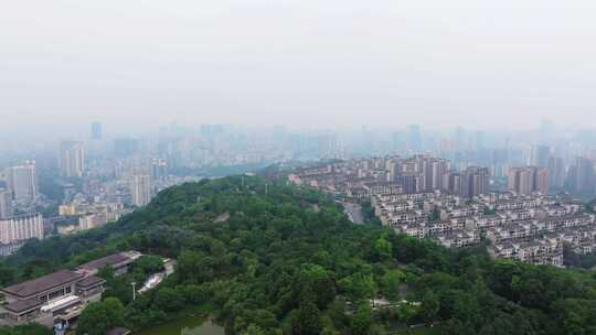 重庆鸿恩寺航拍鸿恩阁与嘉陵江两岸高楼大厦