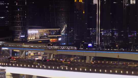 航拍重庆山城都市交通夜景