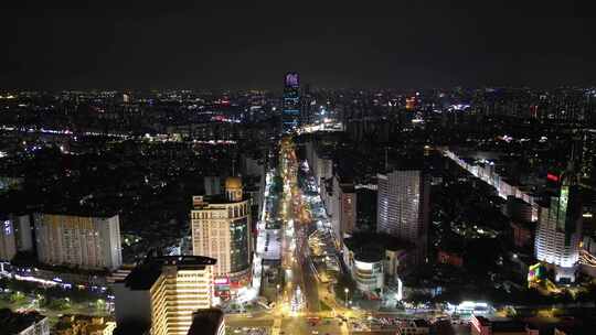 航拍广东东莞鸿福路夜景