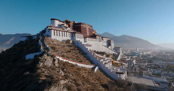 西藏拉萨市布达拉宫5A级景区世界级宫殿航拍