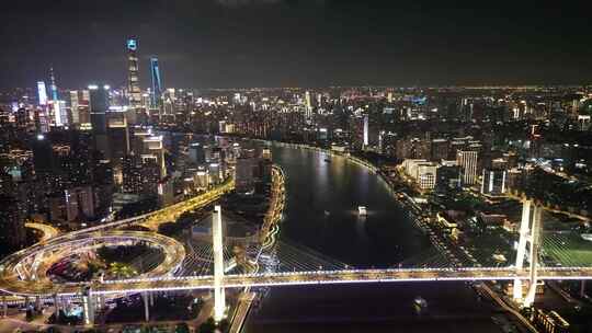 航拍上海南浦大桥夜景车流