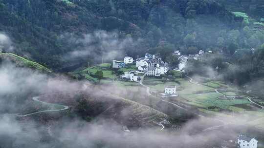 石潭云雾 石潭村 歙县 安徽山水 村落视频素材模板下载