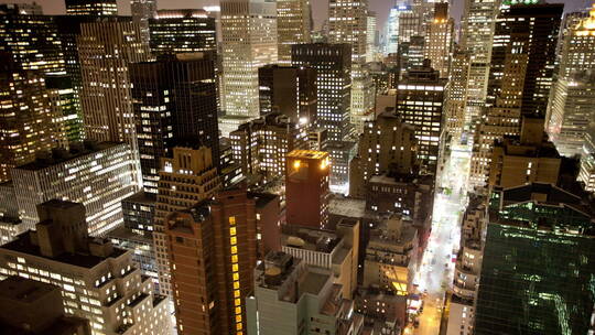 航拍曼哈顿的夜景延时镜头