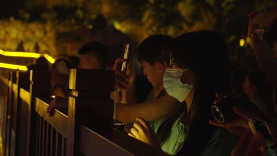 夜晚重庆洪崖洞行人拍照视频素材模板下载