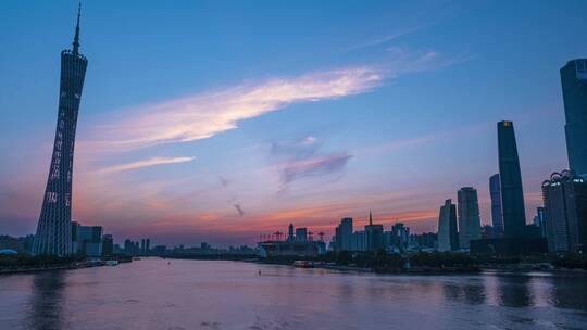 珠江落日夕阳晚霞城市高楼建筑唯美延时风景