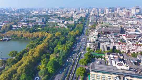 浙江杭州西湖景区环城西路城市风景风光航拍