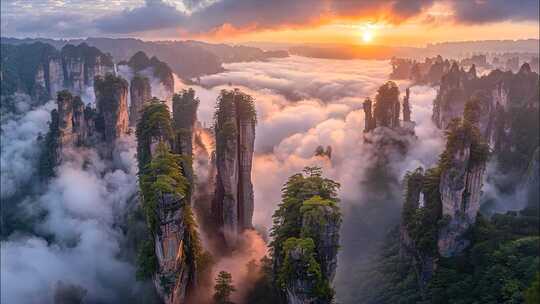 湖南张家界日出云海武陵源张家界ai素材原
