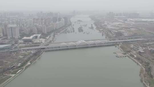 陕西西安广运河大桥航拍景点唯美大气标志