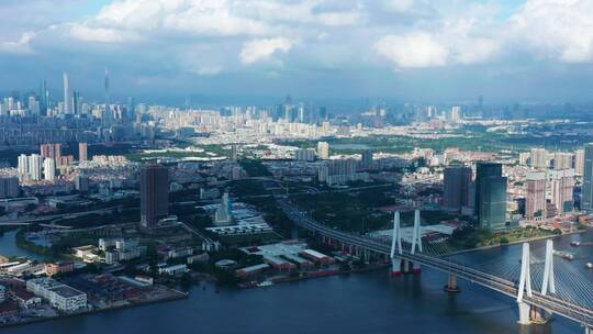 广州番禺洛溪大桥蓝天航拍-3视频素材模板下载