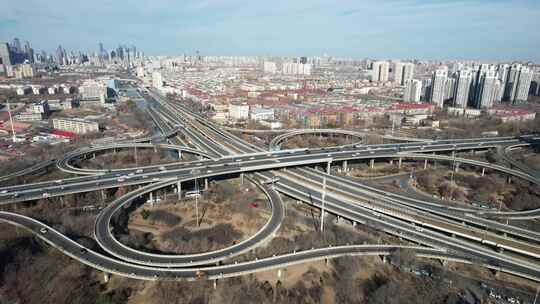 天津昆仑立交桥城市街道地铁轨道交通航拍