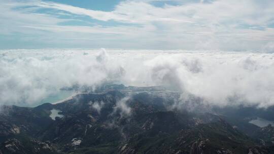 航拍青岛崂山巨峰海上名山延时拍摄