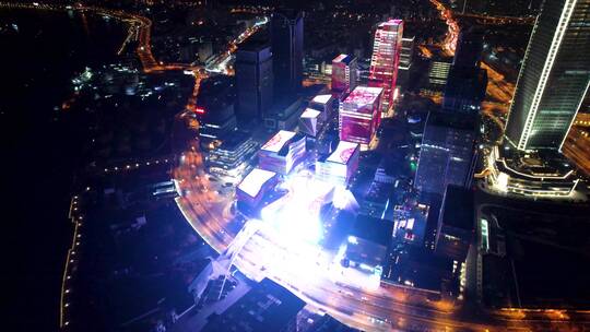 4K航拍上海国际传媒港夜景
