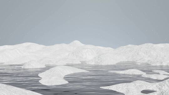 冰山雪水中升起黑色魔幻异形球创意C4D动画