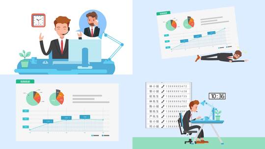 MG动画 公司加班 业绩报表动画高清AE视频素材下载