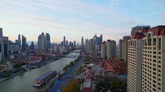 天津海河风景线 城市建筑风光航拍