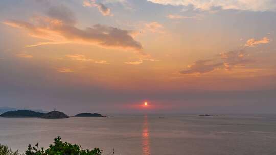 海上日落夕阳暖调延时海面