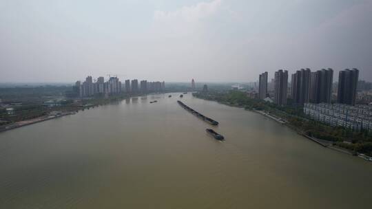 运河上空无人机大景 船 大桥 高空