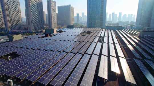 城市屋顶太阳能板光伏 太阳能 新能源视频素材模板下载