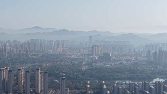 上饶城市清晨迷雾平流层航拍