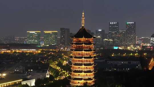 苏州姑苏古城历史文化地标夜景（航拍运镜）