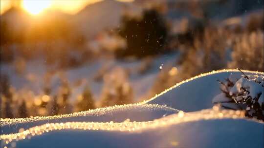 冬天冬季雪景冰晶雪花特写大雪下雪天冬至冰