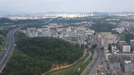 航拍深圳龙华区观澜城市建筑景观