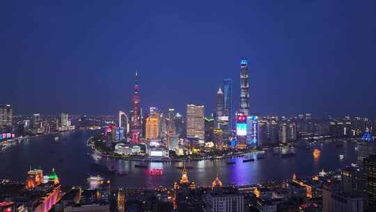 上海外滩陆家嘴CBD夜景航拍