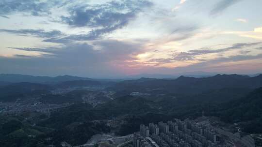 城市山川日落晚霞夕阳航拍