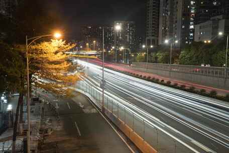 广州城市街道夜间车流延时摄影合集