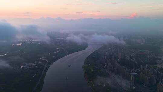 4K航拍广西南宁城市晚霞美景