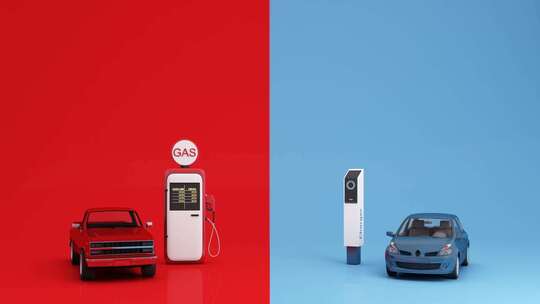 红色跟蓝色新能源汽车主题概念