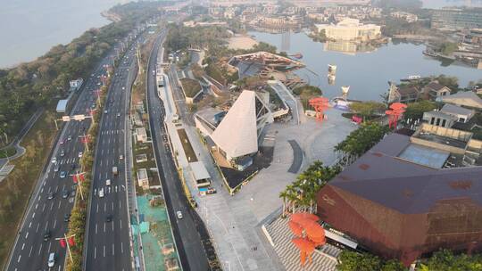 欢乐海岸 车辆 车流 深圳 道路 深圳湾公园视频素材模板下载