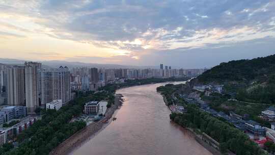 甘肃兰州黄河风光兰州大景航拍