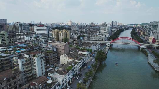 江门地标三十三墟骑楼群城市航拍4K