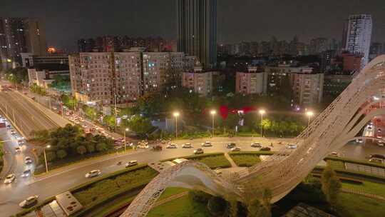 湖北武汉光谷国际广场航拍夜晚夜景车流交通