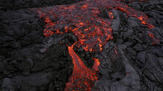 航拍流动的火山岩浆