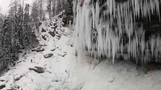 冰雪天线旁的瀑布