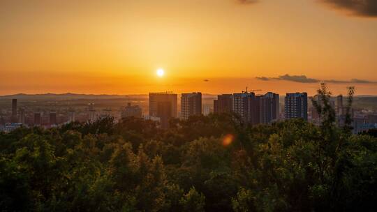 辽宁铁岭市区城市风景日落黄昏延时摄影