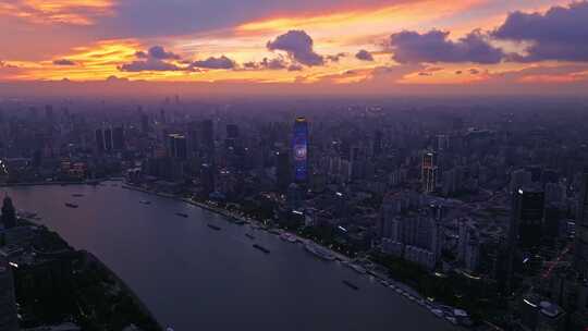 航拍上海陆家嘴高金融中心密集高楼群夜景