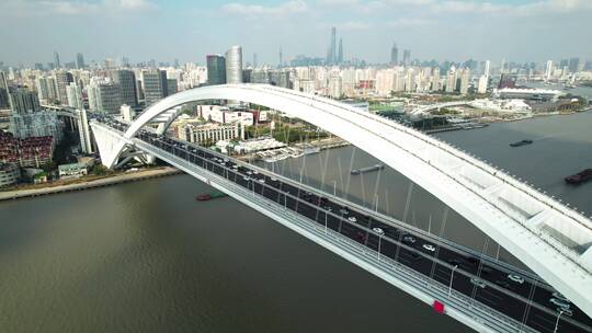 上海黄浦江卢浦大桥航拍视频素材模板下载