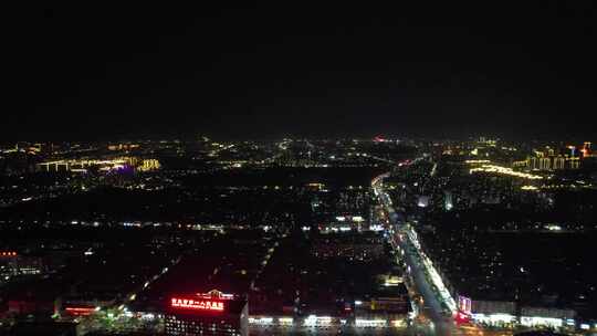 河南商丘城市大景夜景灯光航拍