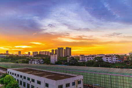 高清城市夕阳日落延时摄影